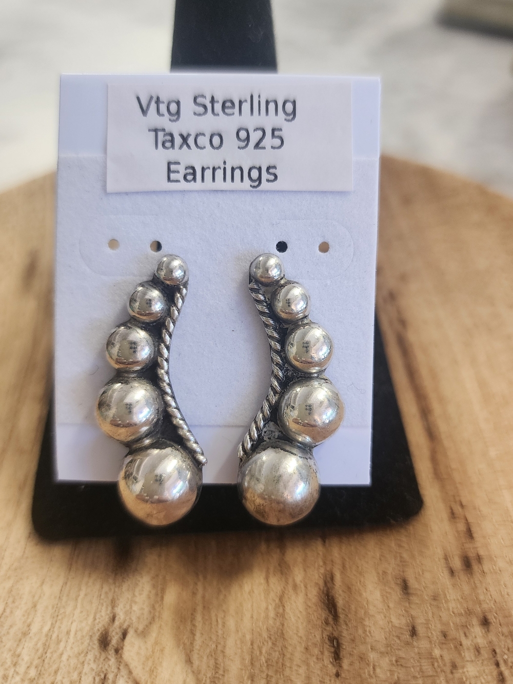 Vintage Taxco Sterling Silver Beaded Curve Screwback Earrings